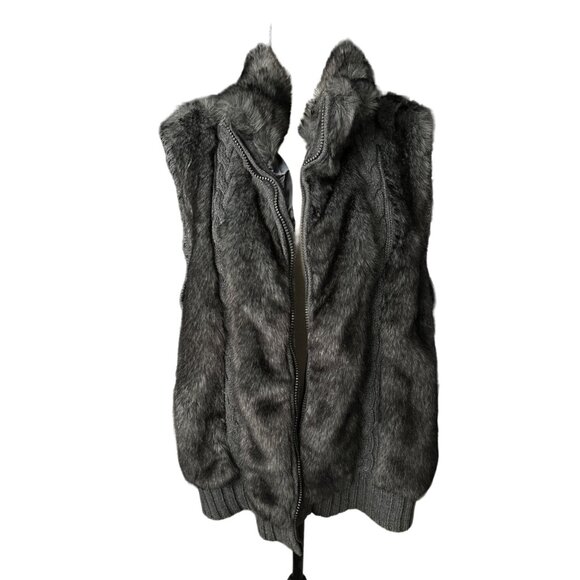 Dress Barn Gray Sweater Vest Faux Fur Combo Full Knit Back Vest Lined Size 18/20 - Picture 4 of 7